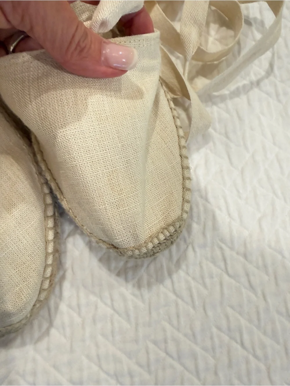 Tie-Ankle Canvas Espadrille Wedges in White size 40